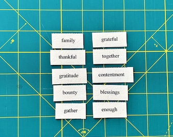 Gratitude mini word tiles / set of 10 word tiles / fabric printed words / junk journal ephemera / scrap journal ephemera