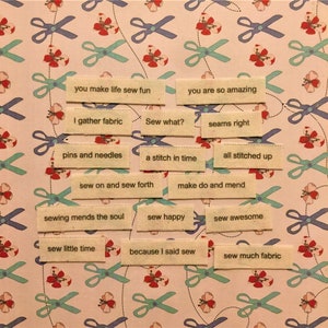 Words to sew By / fabric words / fabric word tiles / junk journal ephemera / scrap journal ephemera