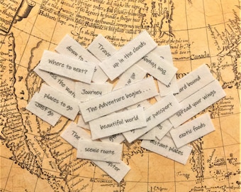 The Adventure Begins / fabric word tiles / junk journal / scrap journal / junk journal ephemera