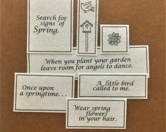 Springtime phrases # 2 / fabric word phrases / junk journal / scrap journal / junk journal ephemera / scrap journal ephemera