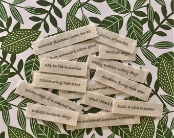 Summertime  phrases # 1  / set of 15 word phrases / fabric word tiles / words on fabric / junk journal ephemera / scrap journal ephemera