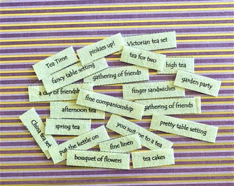 Tea Time word tiles /  words on fabric /  junk journal  / scrap journal / junk journal ephemera