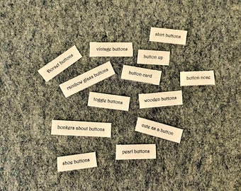 Button word tiles # 1 /  words on fabric /  junk journal  / scrap journal / junk journal ephemera