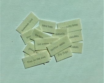 Summertime words tiles  # 2 / set of 14 word tiles / fabric word tiles / words on fabric / junk journal / scrap journal