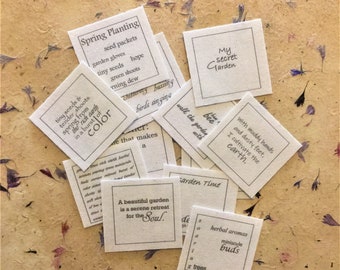 Garden phrase blocks / fabric word phrases / junk journal / scrap journal / junk journal ephemera / scrap journal ephemera