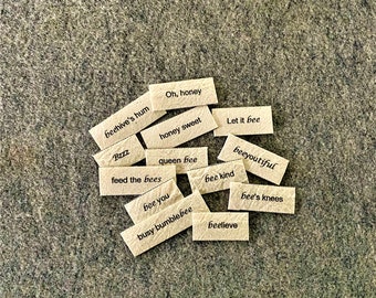 Bee Word tiles /  words on fabric /  junk journal  / scrap journal / junk journal ephemera / stich book / stitch journal