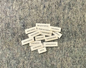 Button word tiles # 2  / words on fabric /  junk journal  / scrap journal / junk journal ephemera