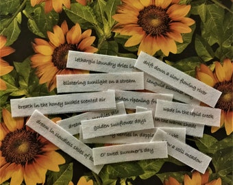 Summertime  phrases # 3 / set of 14 phrases / fabric word tiles / words on fabric / junk journal ephemera / scrap journal ephemera