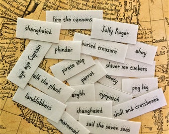 Sail the Seven Seas / fabric printed words / junk journal ephemera / scrap journal ephemera / kids journals