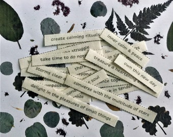 Words of Comfort / set of 20 word tiles / fabric printed words / junk journal ephemera / scrap journal ephemera