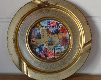 Vintage Texas metal ashtray Ken Haag kitsch  Western cowboy kitsch OT8