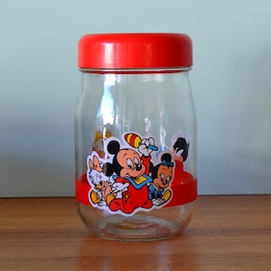Vintage Disney baby characters glass jar Mickey mouse France storage canister YLBt6