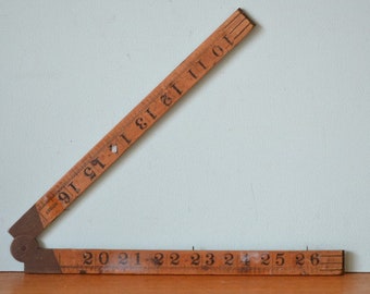 Vintage wooden folding ruler brass hinges AGT3
