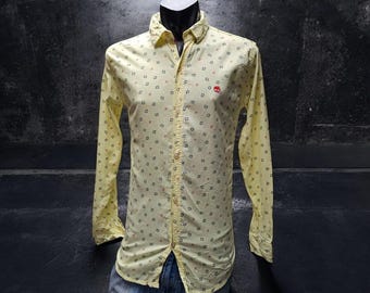 Vintage herenshirt geel Neverhide met lange mouwen, maat M