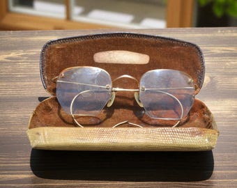 Vintage 1940s Coles & Garrard Reading Glasses Spectacles Original Case YLBT2