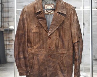Veste en cuir marron vintage pour homme M taille 42 en peau de mouton britannique rétro