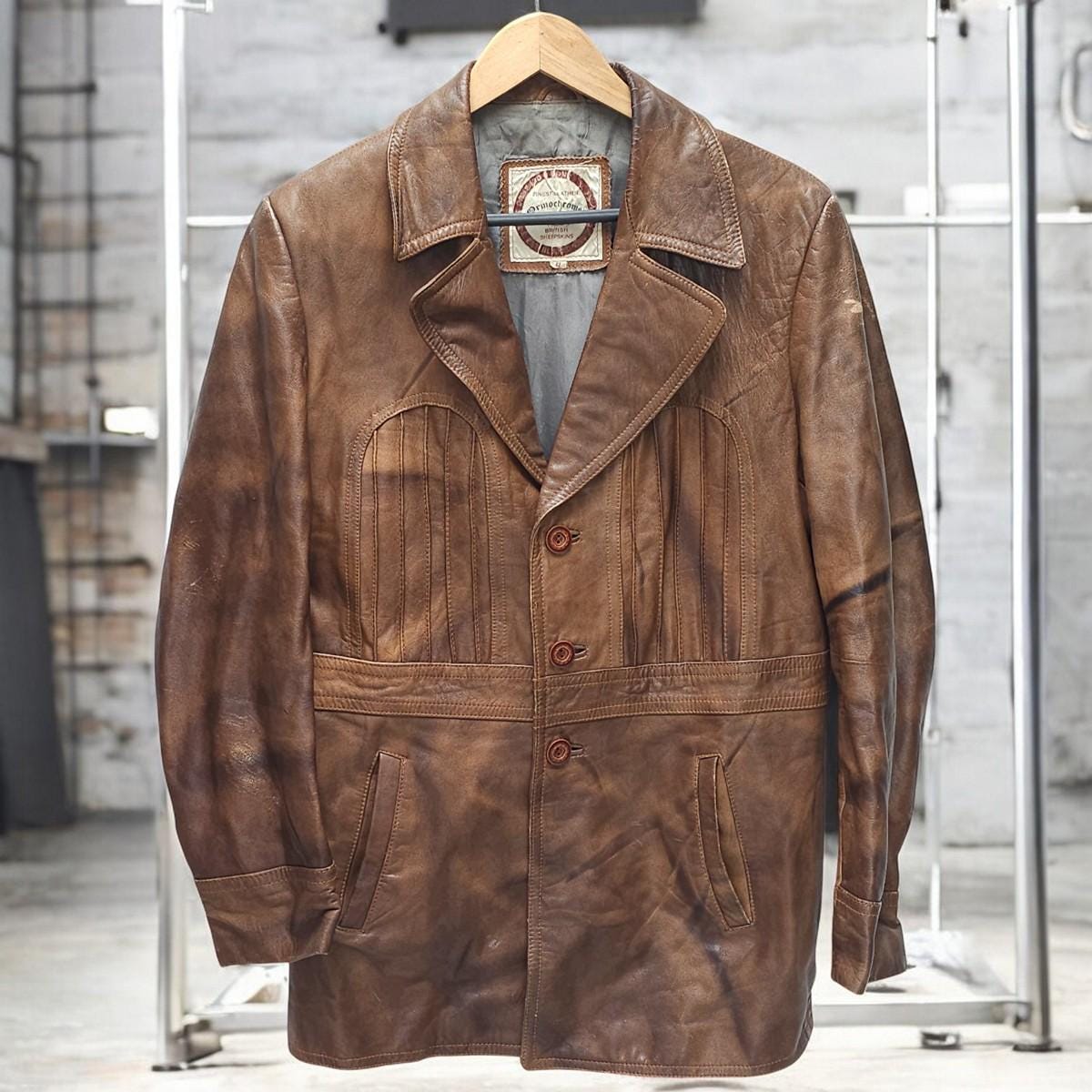 Vintage Mens M brown leather jacket size 42 retro British Sheepskin