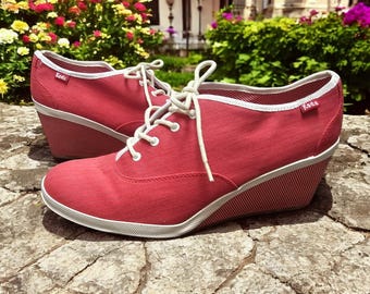 Vintage women's ladies red shoes Keds polkadot wedge size 11