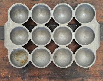 Vintage Cast Metal Aebleskiver Poffertjes Pan 12 Cup Danish Pancake Mold
