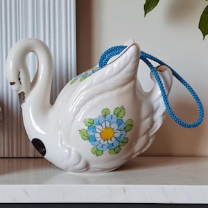 Potpourri di cigno in ceramica retrò vintage, Giappone, blu e verde DBT1