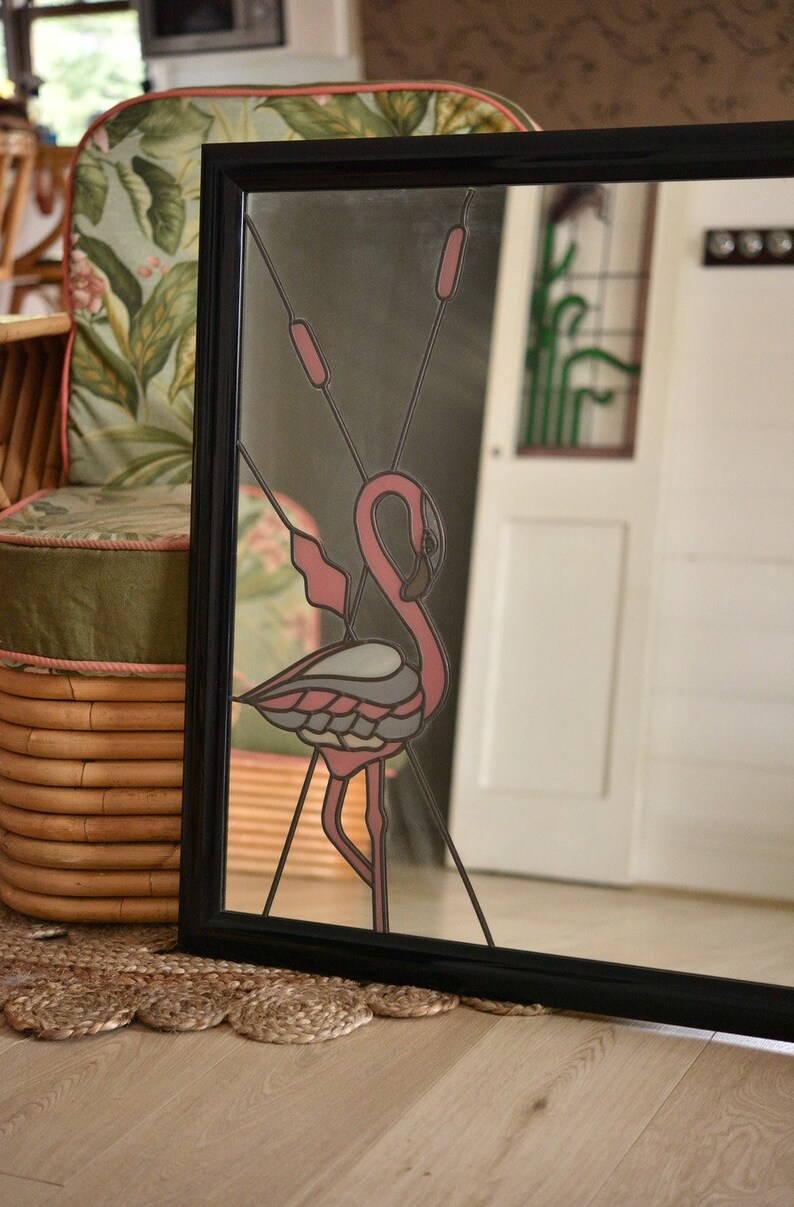 Vintage Large Pink Flamingo Mirror 80s/90s Leadlight 99 Cm L X Etsy