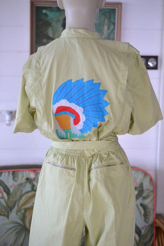 Vintage retro lime green jumpsuit Indian playsuit