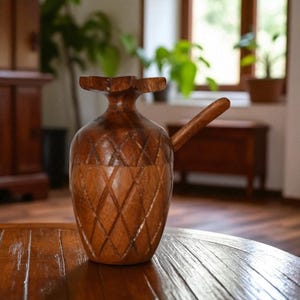 Vintage Pineapple Sugar Jar Monkeypod Wood Kitchen Canister Philippines WT1A