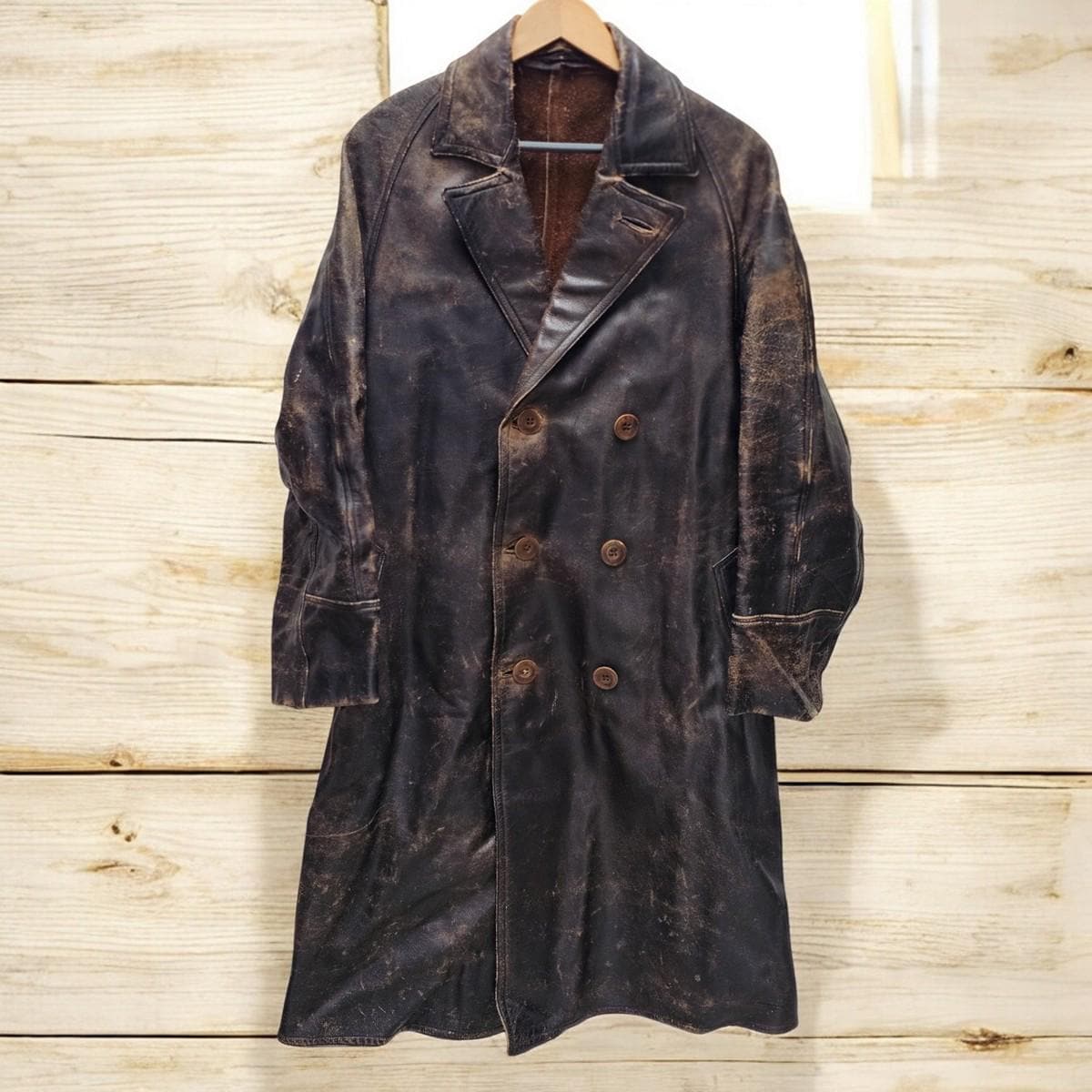 Vintage WWI -WWII Military Leather Jacket Trench Coat Size