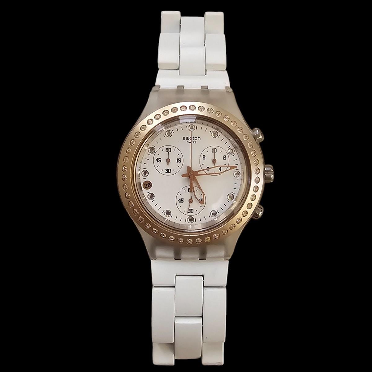 Swatch Irony Diaphane Chronograph Watch White Gold Swiss 