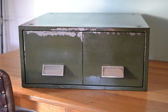 Vintage Industrial Green Metal Filing Drawers Portable Large Etsy