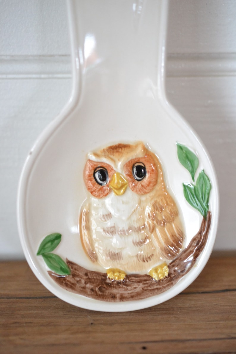 Vintage Owl spoon rest Japan Otagiri Maryann baker ceramic