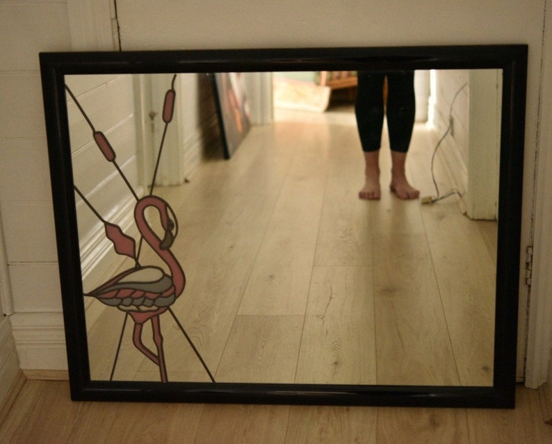 Vintage Large Pink Flamingo mirror 80s/90s leadlight 99 cm L x Etsy