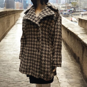 veste vintage en laine pied-de-poule pour femme taille 14 UA