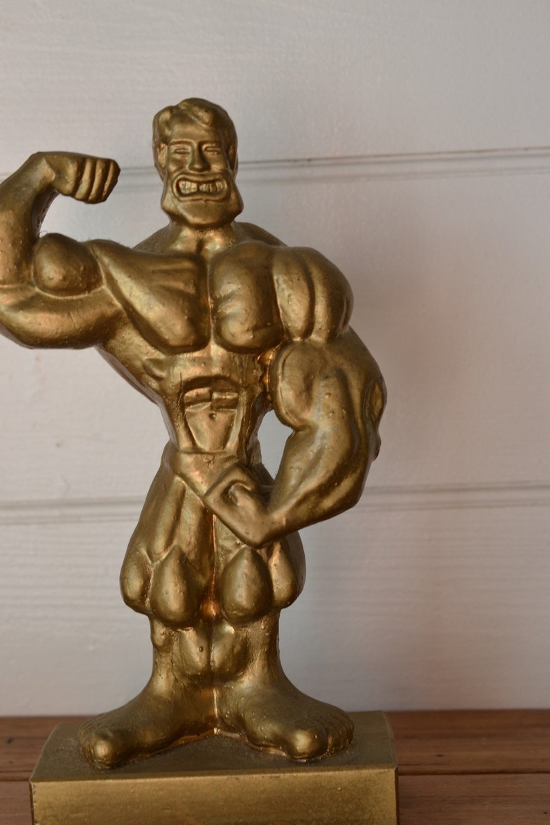Vintage 1980s body building trophy figure plaster kitsch retro Arnold Schwarzenegger