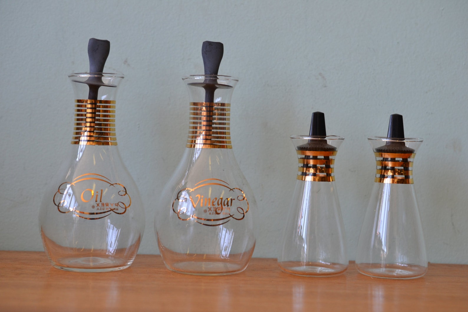 Vintage Pyrex oil vinegar glass bottles gold gilding 2 x Etsy