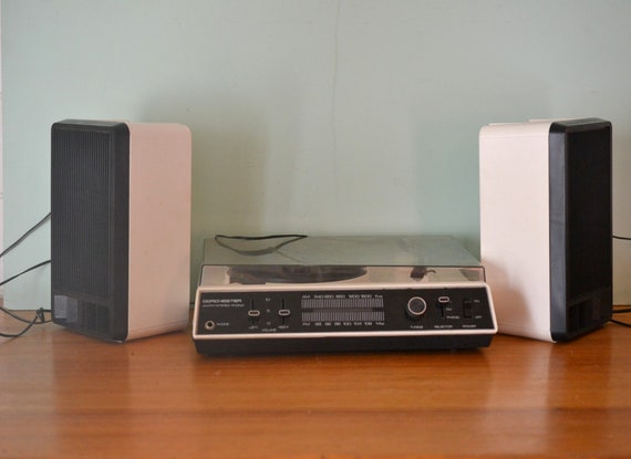 vintage record player with speakers