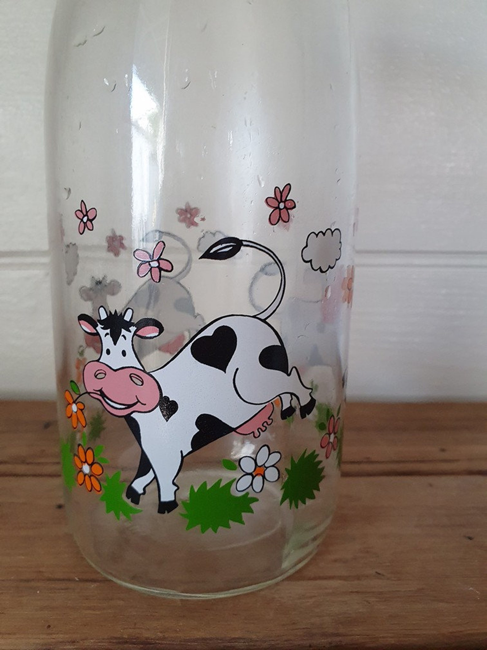 Vintage Milk bottle cows France glass storage glass french Etsy