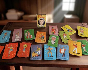 Vintage Old Maid Playing Cards 1950s Original Box Missing Cards Retro Game YLBT1