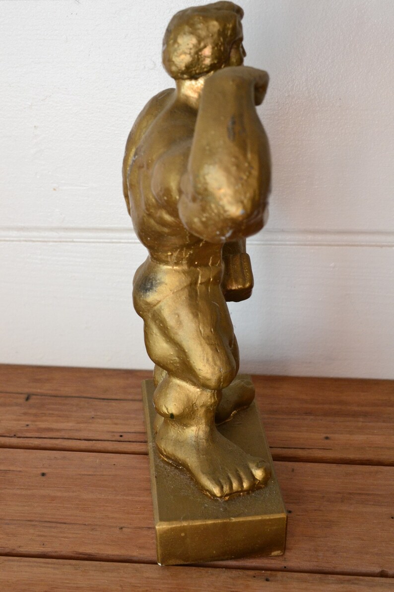 Vintage 1980s body building trophy figure plaster kitsch retro Arnold Schwarzenegger