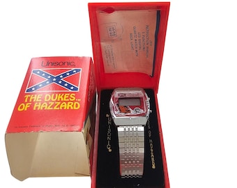 The Dukes of Hazzard Unisonic LCD Quartz Digital Watch 1981 Metal Case Boxed
