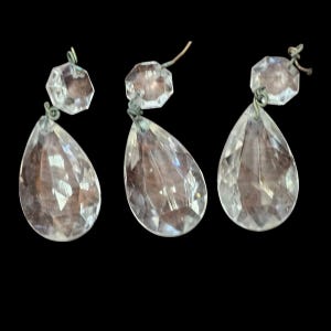 Vintage 3 x glass crystal tear dop Pendalogues chandelier  5 cm x 3.5 cm