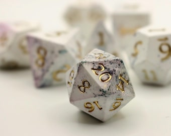 Marble Ceramic Resin Dice Set | Sharp Edge TTRPG Dice (7 Piece)