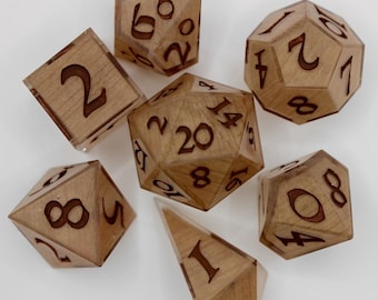 Wooden Handmade Resin Dice Set | Sharp Edge TTRPG Dice (7 Piece)