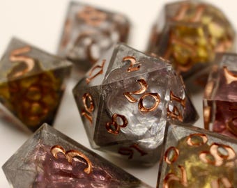 Molten Metal Geode Resin Dice Set | Handmade Sharp Edge TTRPG Dice (7 Piece)