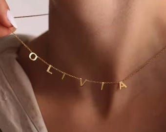 COLLAR CON NOMBRE EN ORO DE 14K, Collar personalizado, Collar minimalista con nombre, Collares con iniciales, Collar para mujer