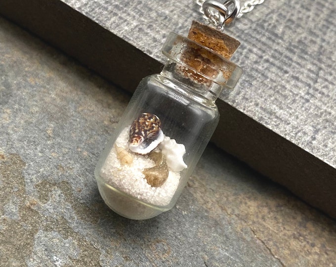 Everlasting Beach - Beach Sand and Tiny Shells  Glass Bottle Pendant Necklace - Sand & Surf Collection