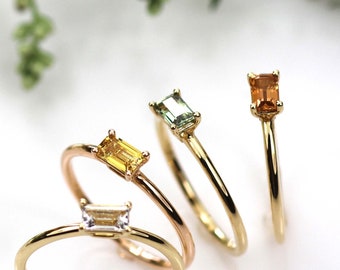 Green Sapphire Baguette Ring / 14K Solid Gold Ring / Baguette Ring / Sapphire Ring Gold / Sapphire Ring Solid Gold / Green Sapphire Ring