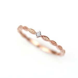 Diamant-Spitzenring, filigraner Ring, 14K Gold Diamantring, Muttertagsring, 14K-Wellenring Diamant, minimalistischer Ring, April Geburtssteinring