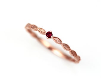 Dainty Lace Ruby Gold Ring, Filigree ring, 14K Gold Ring, July Birthstone Ring, Stacking Birthstone Ring, Dainty Gold Ring, Ruby Ring 14K