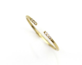 Gold Adjustable Ring Diamond / Gold Ring / 14K Gold Ring / Solid Gold Ring / Simple Gold Ring / Open Ring / Diamond Gold Ring / Diamond Ring